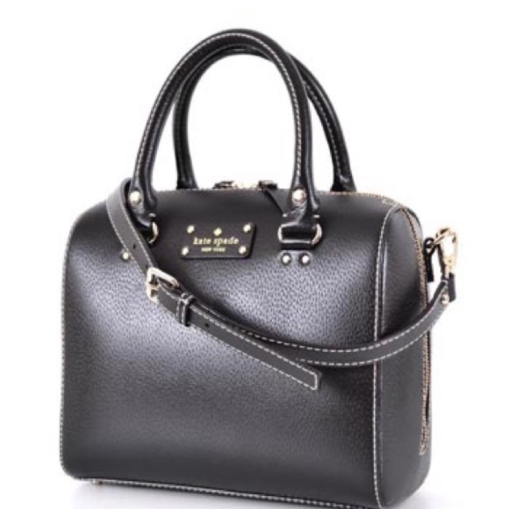 Kate Spade Black Leather Crossbody Satchel Tote Bag Adjustable Strap